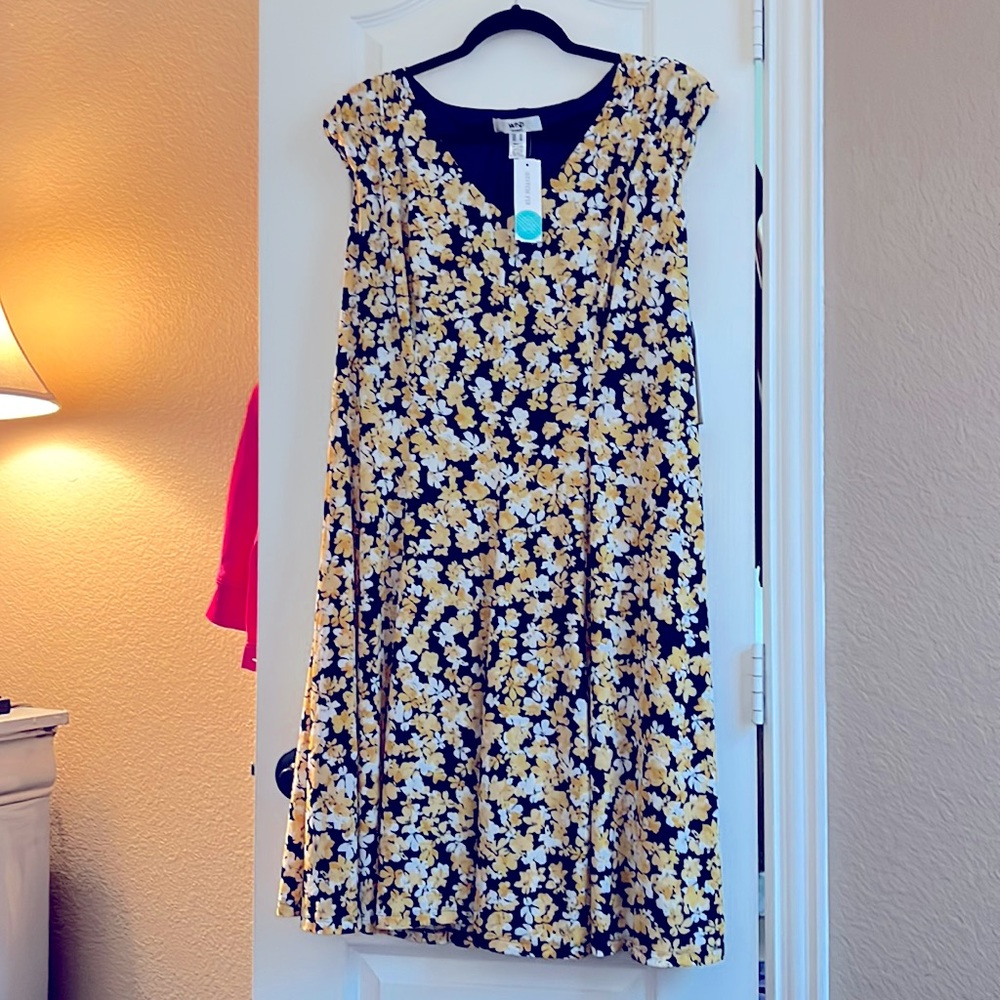 Blue and Yellow Flowered Dress 2X